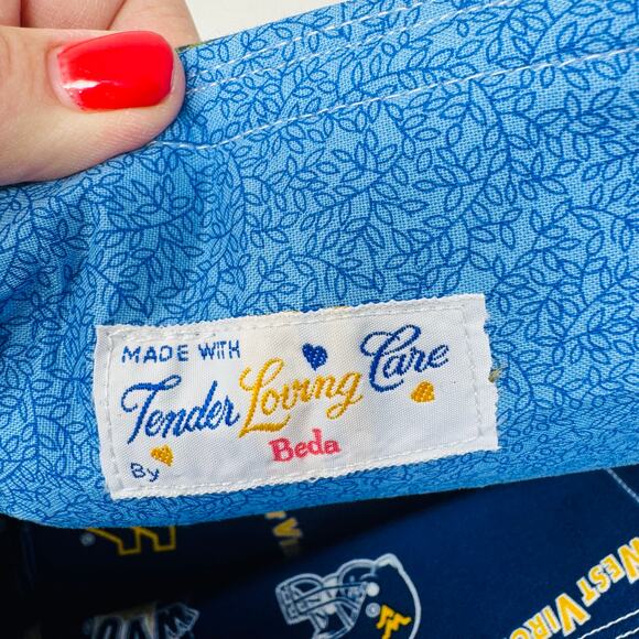 Handmade Floral Patchwork Tote Bag Blue Cottagecore Quilted Purse WVU Lining - Picture 8 of 11